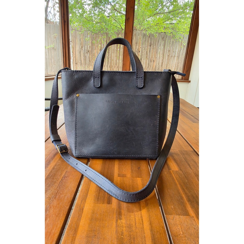 Portland Leather Goods Deep Water Navy Blue Zipper Crossbody Tote Bag Mini